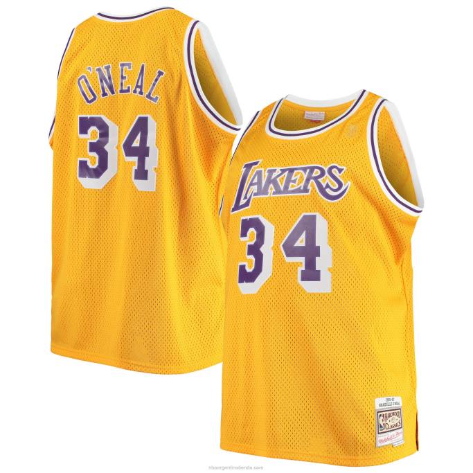 NBA 0F6D933 los angeles lakers shaquille o'neal mitchell & ness gold big & tall hardwood classics jersey
