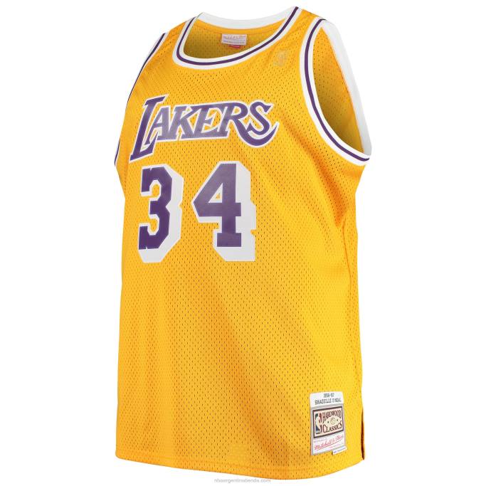 NBA 0F6D933 los angeles lakers shaquille o'neal mitchell & ness gold big & tall hardwood classics jersey