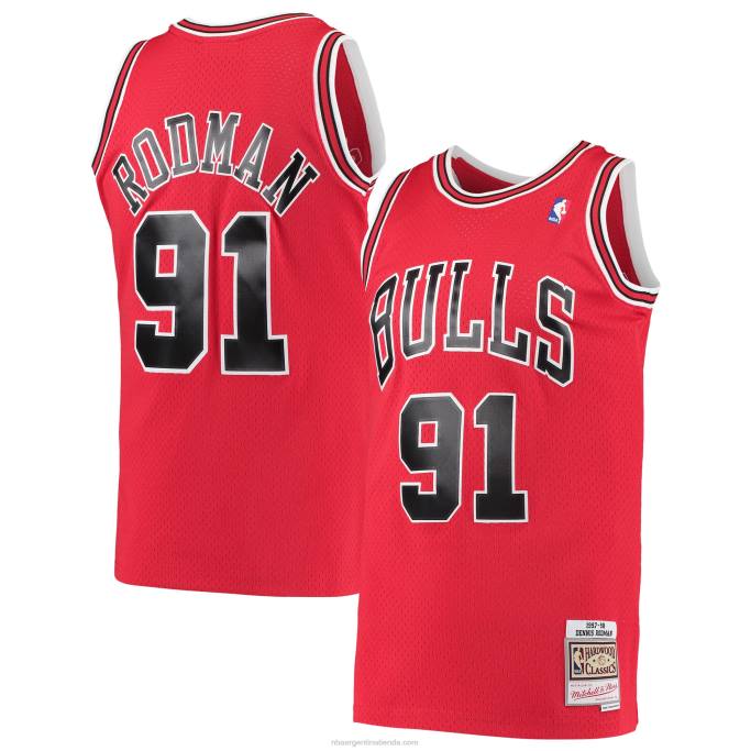 NBA 0F6D1422 chicago bulls dennis rodman mitchell & ness rojo hardwood classics swingman jersey