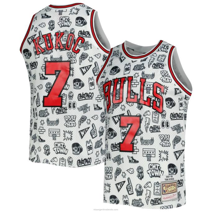 NBA 0F6D1913 los toros de chicago toni kukoc mitchell & ness blancas de madera dura clásicas garabatos swingman jersey
