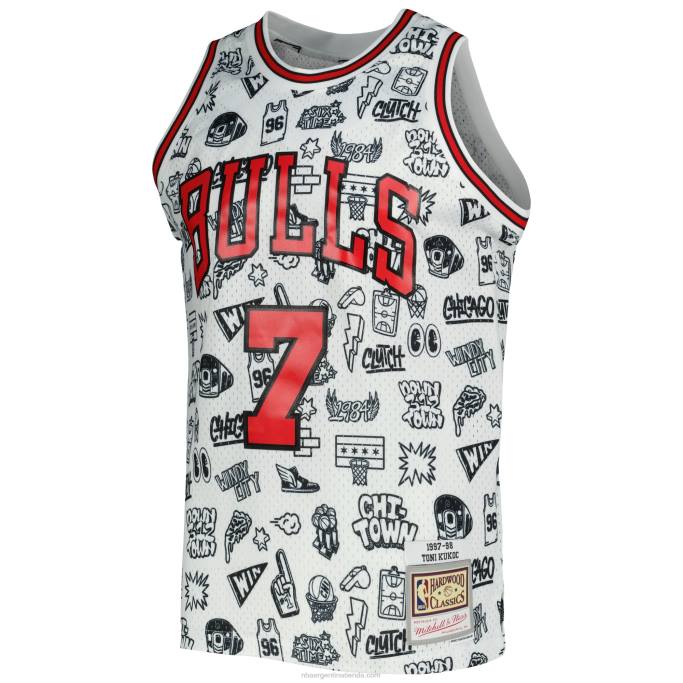 NBA 0F6D1913 los toros de chicago toni kukoc mitchell & ness blancas de madera dura clásicas garabatos swingman jersey