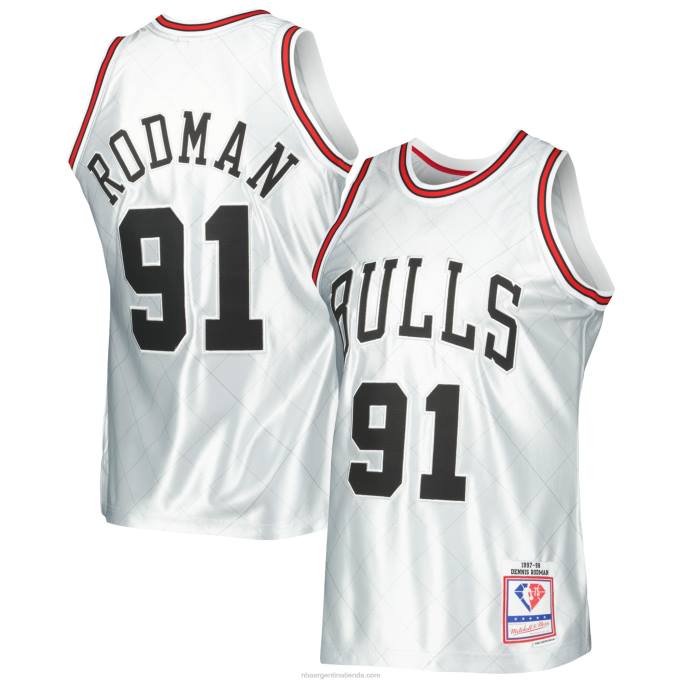 NBA 0F6D2571 chicago bulls dennis rodman platino madera dura clásicos 75 aniversario swingman jersey
