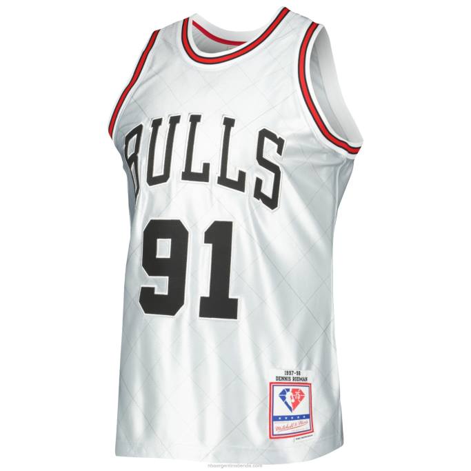 NBA 0F6D2571 chicago bulls dennis rodman platino madera dura clásicos 75 aniversario swingman jersey