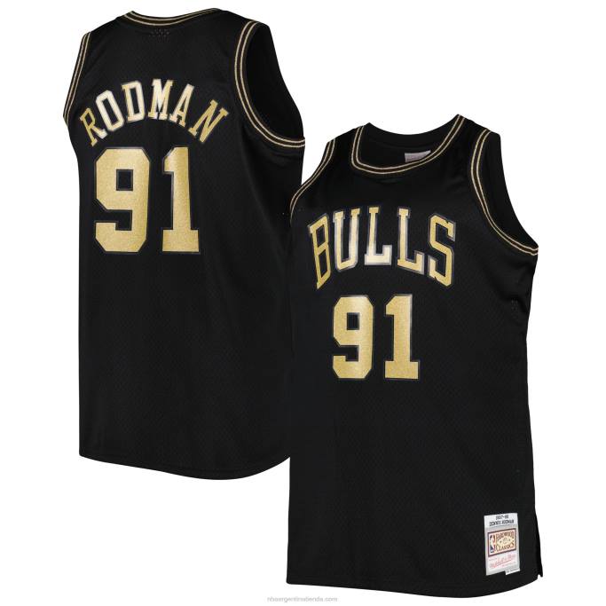 NBA 0F6D2924 los toros de chicago dennis rodman mitchell & ness equipo negro grandes y altos clásicos de madera dura jersey swingman