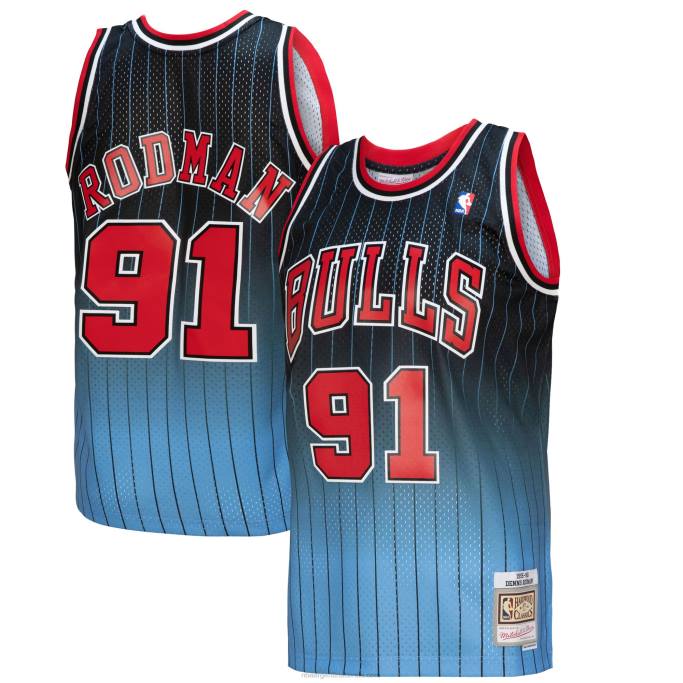 NBA 0F6D3665 chicago bulls dennis rodman negro/azul claro hardwood classics fadeaway swingman player jersey