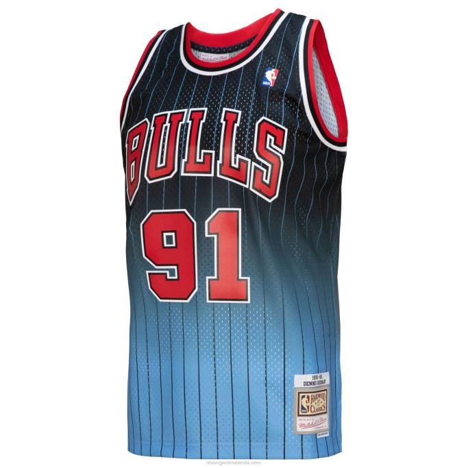 NBA 0F6D3665 chicago bulls dennis rodman negro/azul claro hardwood classics fadeaway swingman player jersey