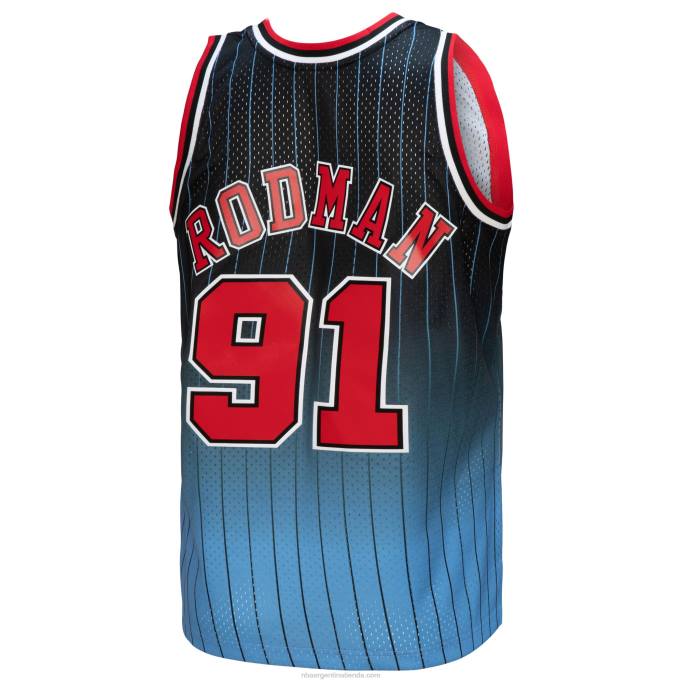 NBA 0F6D3665 chicago bulls dennis rodman negro/azul claro hardwood classics fadeaway swingman player jersey