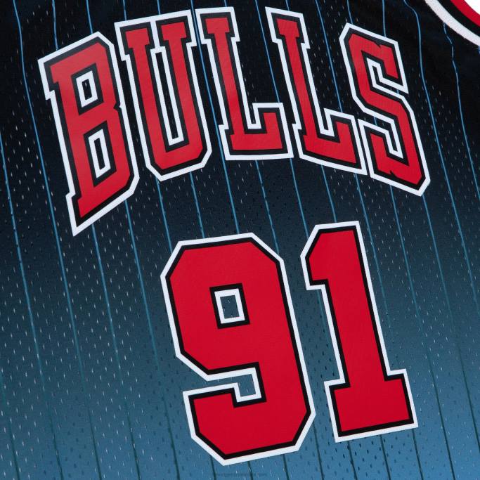 NBA 0F6D3665 chicago bulls dennis rodman negro/azul claro hardwood classics fadeaway swingman player jersey