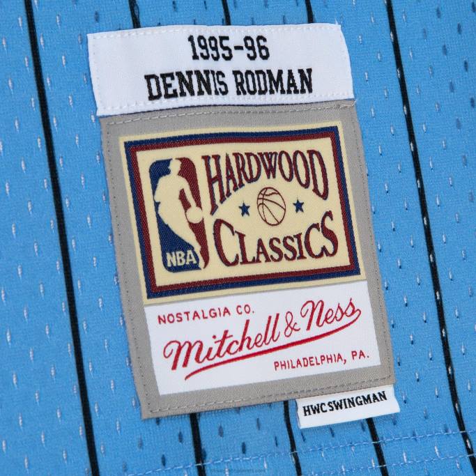 NBA 0F6D3665 chicago bulls dennis rodman negro/azul claro hardwood classics fadeaway swingman player jersey