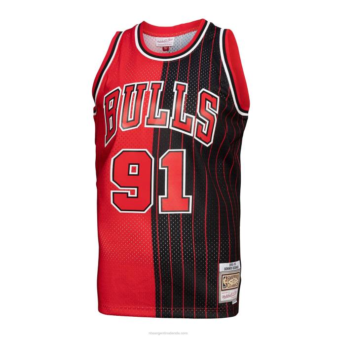 NBA 0F6D471 camiseta chicago bulls dennis rodman mitchell & ness rojo/negro hardwood classics split swingman jersey