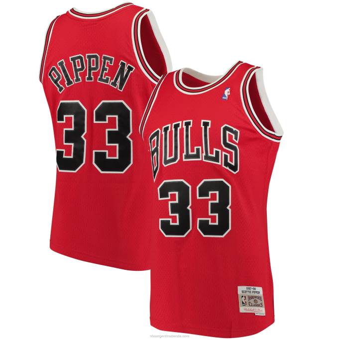 NBA 0F6D6050 chicago bulls scottie pippen mitchell & ness rojo grande y alto clásico de madera dura jersey