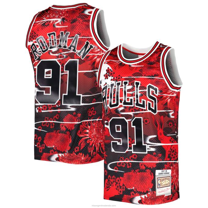 NBA 0F6D672 chicago bulls dennis rodman mitchell & ness rojo hardwood classics año nuevo lunar swingman jersey