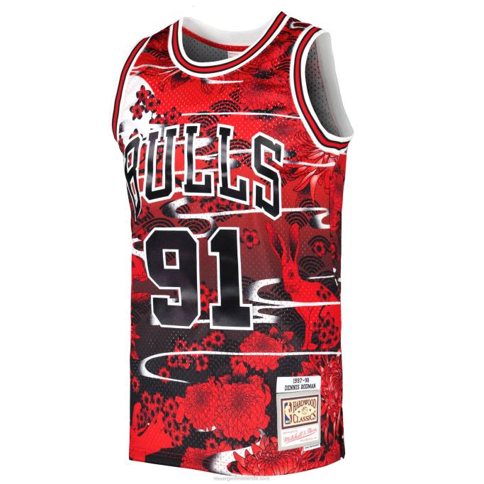 NBA 0F6D672 chicago bulls dennis rodman mitchell & ness rojo hardwood classics año nuevo lunar swingman jersey