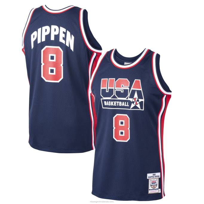NBA 0F6D6738 Estados Unidos baloncesto scottie pippen mitchell & ness azul marino casa 1992 dream team auténtico jersey