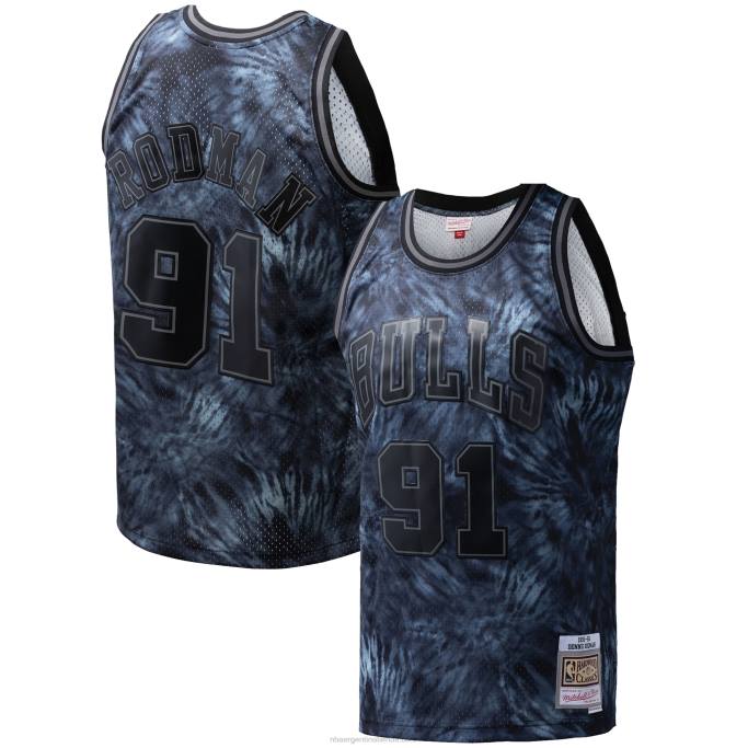 NBA 0F6D8133 camiseta chicago bulls dennis rodman mitchell & ness black hardwood classics tie-dye swingman jersey