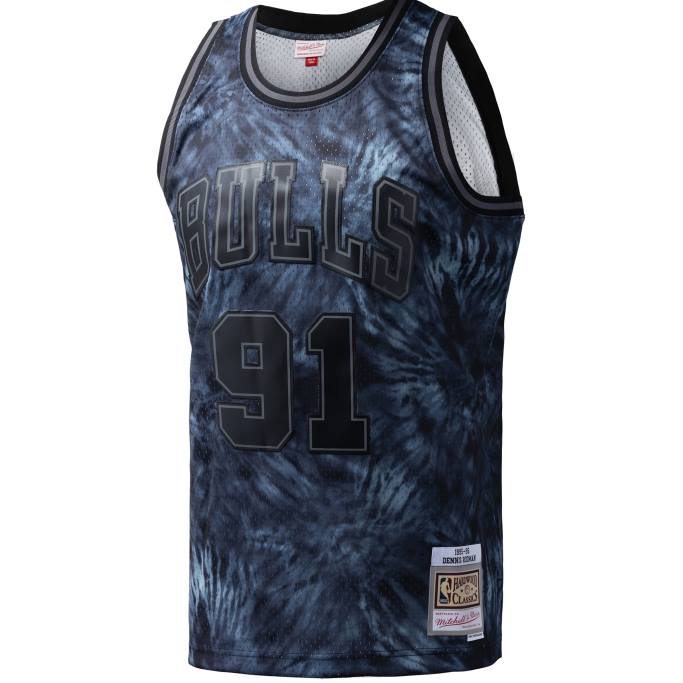 NBA 0F6D8133 camiseta chicago bulls dennis rodman mitchell & ness black hardwood classics tie-dye swingman jersey