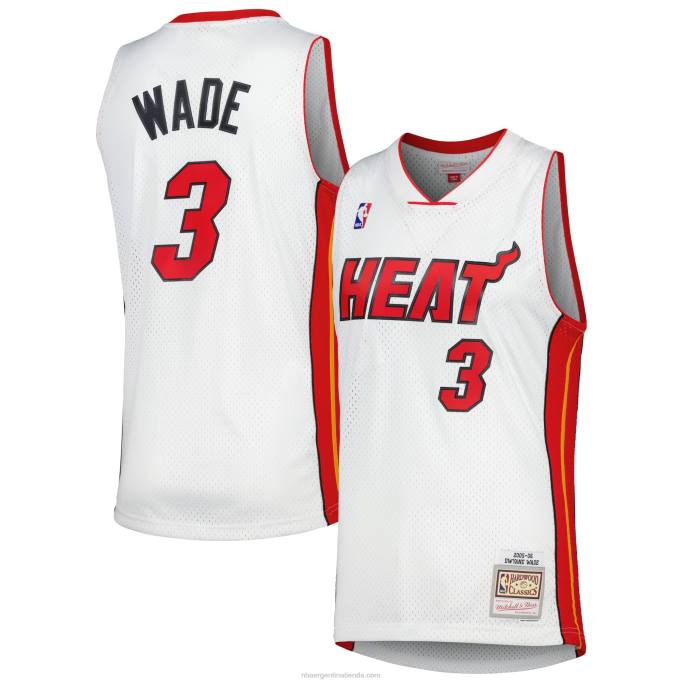 NBA 0F6D112 miami heat dwyane wade mitchell & ness white hardwood classics swingman jersey