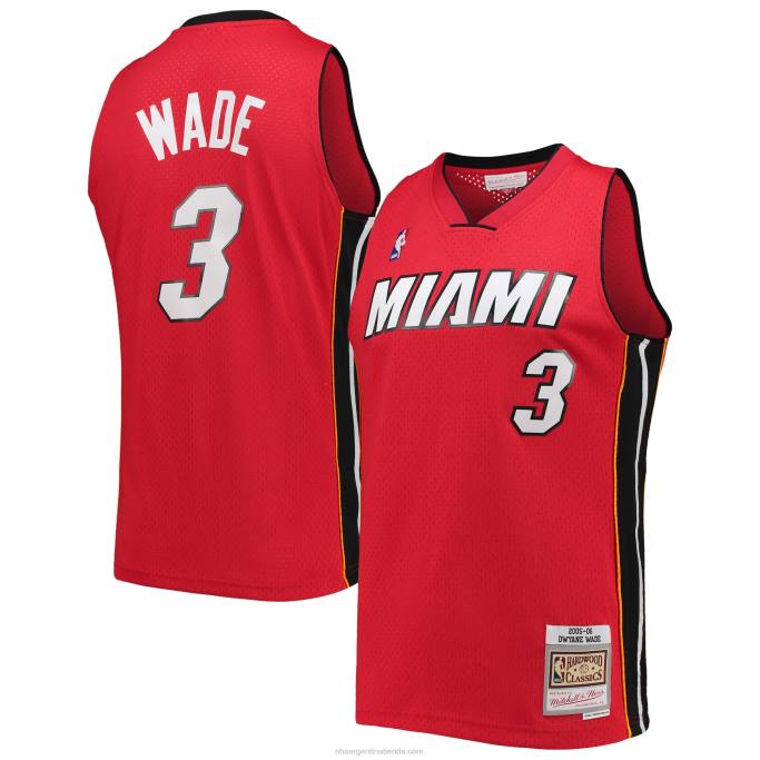 NBA 0F6D4654 miami heat dwyane wade mitchell & ness rojo grande y alto clásico de madera dura jersey swingman