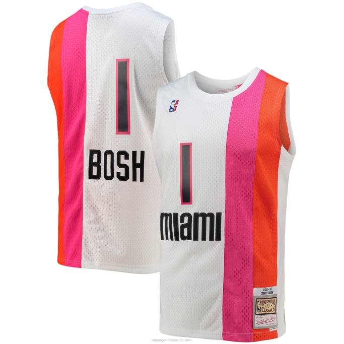 NBA 0F6D6260 miami heat chris bosh mitchell & ness white hardwood classics swingman jersey