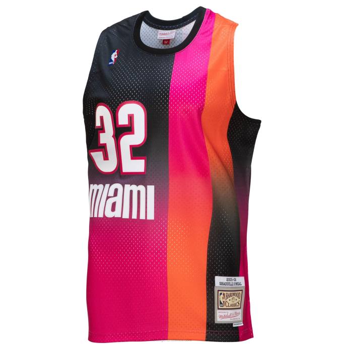 NBA 0F6D7556 miami heat shaquille o'neal rosa / negro hardwood classics fadeaway swingman player jersey