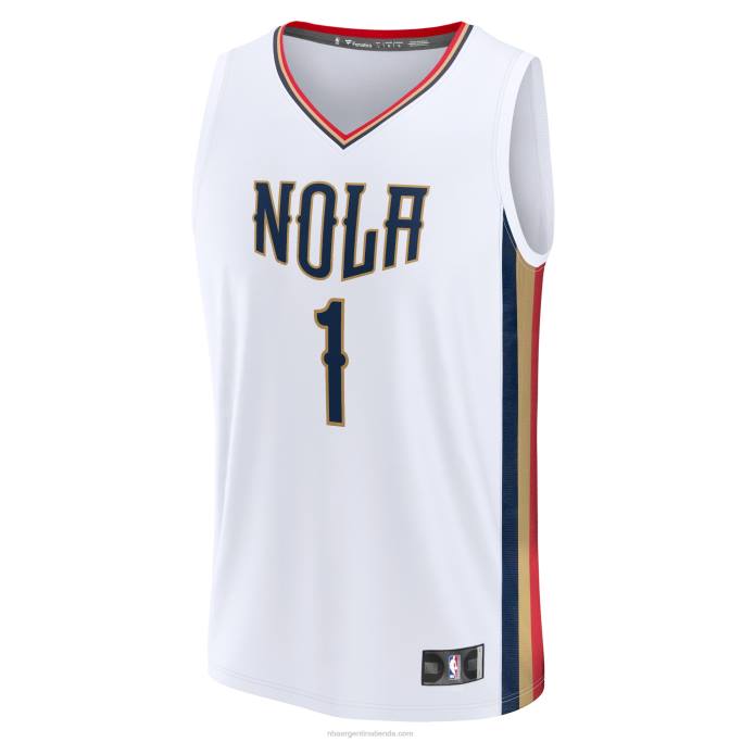 NBA 0F6D3424 New Orleans Pelicans Zion Williamson Réplica De Jersey Blanco De Fast Break