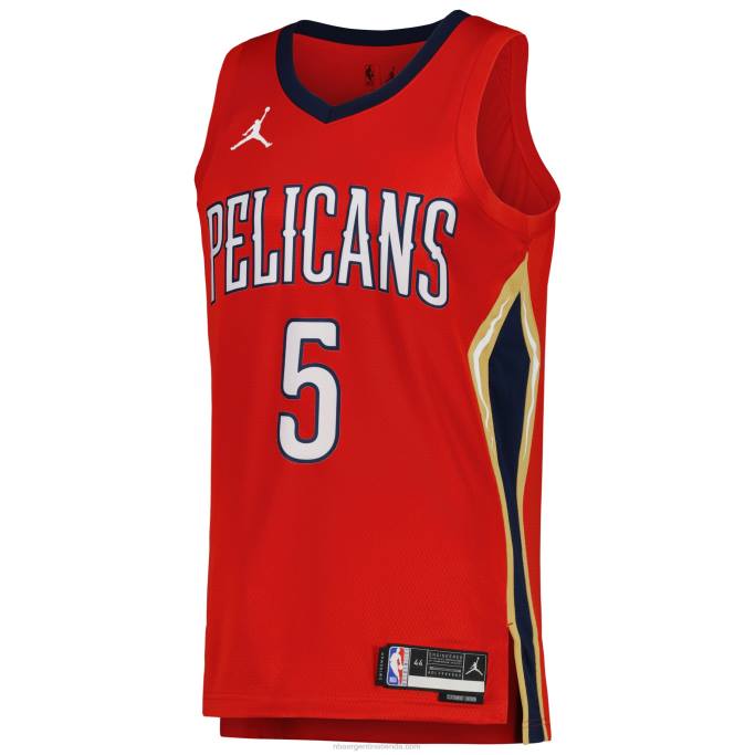NBA 0F6D7718 New Orleans Pelicans Herbert Jones Jordan Brand Réplica Roja Jersey Swingman