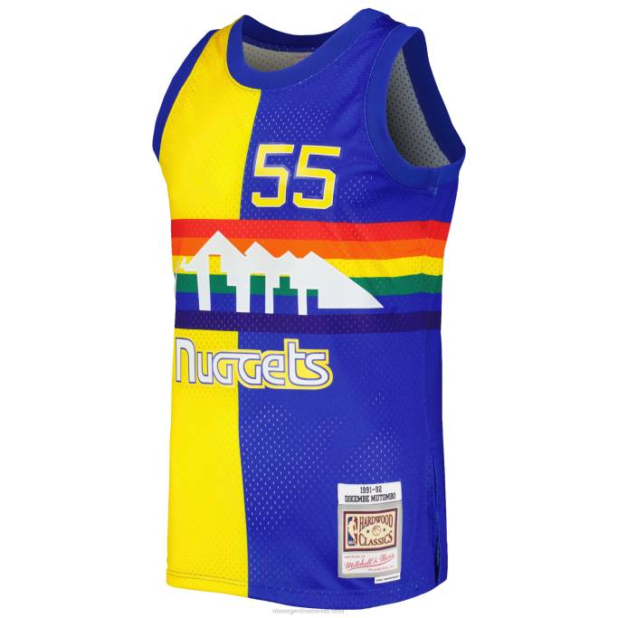 NBA 0F6D235 denver nuggets dikembe mutombo mitchell & ness royal/gold hardwood classics split swingman jersey