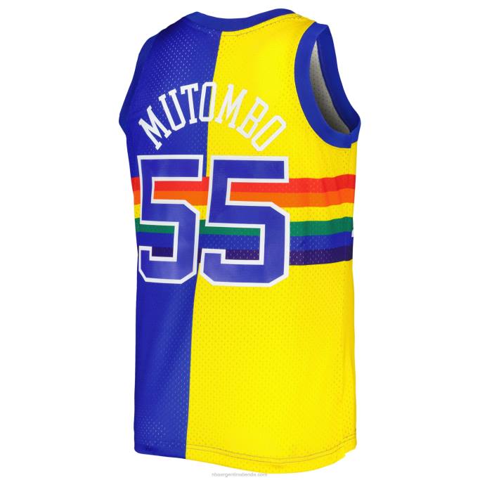 NBA 0F6D235 denver nuggets dikembe mutombo mitchell & ness royal/gold hardwood classics split swingman jersey