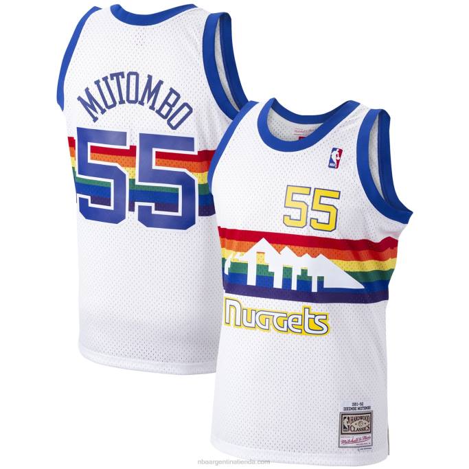 NBA 0F6D3618 denver nuggets dikembe mutombo mitchell & ness white hardwood classics swingman player jersey