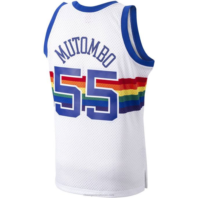 NBA 0F6D3618 denver nuggets dikembe mutombo mitchell & ness white hardwood classics swingman player jersey