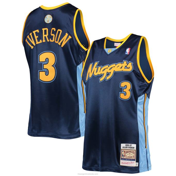 NBA 0F6D8604 camiseta denver nuggets allen iverson mitchell & ness azul marino hardwood classics auténtico 2006