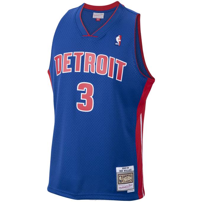 NBA 0F6D1410 detroit pistons ben wallace mitchell & ness royal hardwood classics swingman jersey