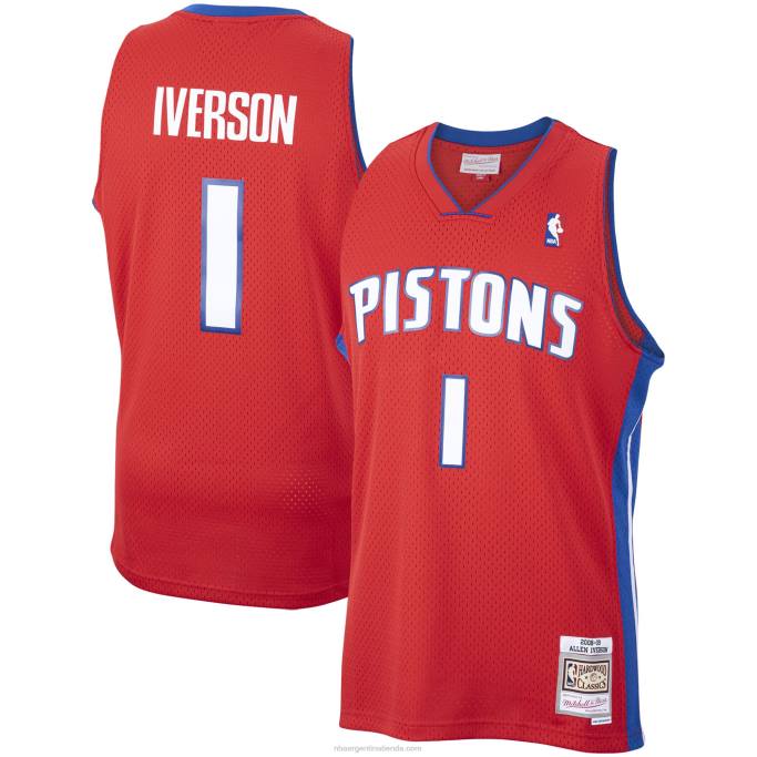NBA 0F6D1861 detroit pistons allen iverson mitchell & ness rojo hardwood classics swingman jersey