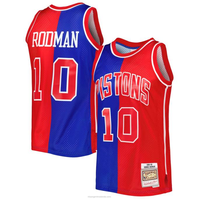 NBA 0F6D1973 detroit pistons dennis rodman azul/rojo hardwood classics 1988-89 split swingman jersey