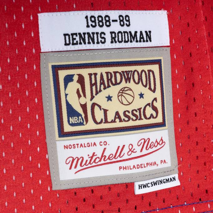 NBA 0F6D1973 detroit pistons dennis rodman azul/rojo hardwood classics 1988-89 split swingman jersey