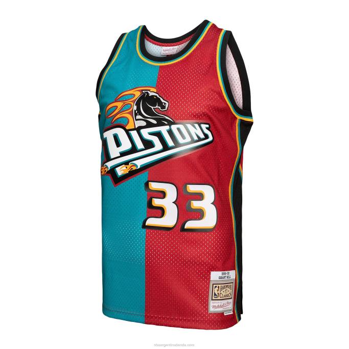 NBA 0F6D2105 detroit pistons grant hill mitchell & ness teal/red hardwood classics 1999-00 split swingman jersey