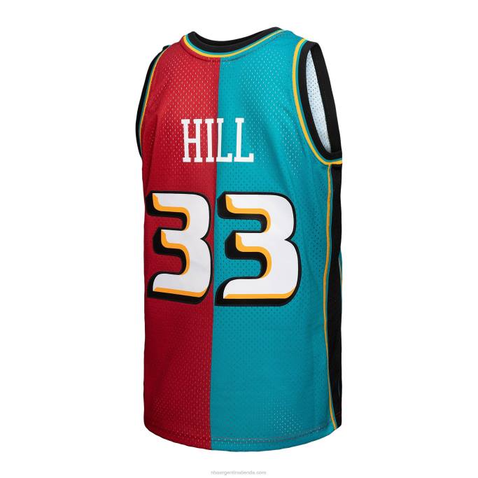 NBA 0F6D2105 detroit pistons grant hill mitchell & ness teal/red hardwood classics 1999-00 split swingman jersey
