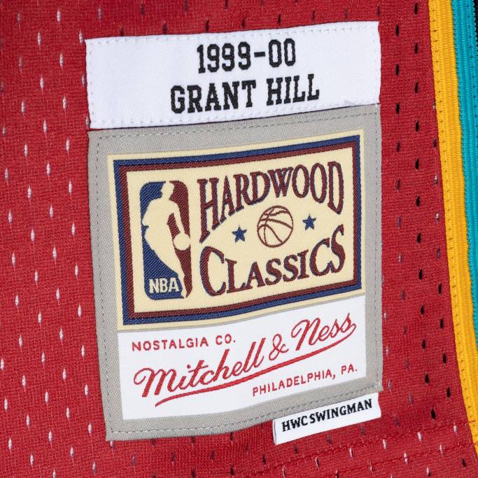 NBA 0F6D2105 detroit pistons grant hill mitchell & ness teal/red hardwood classics 1999-00 split swingman jersey