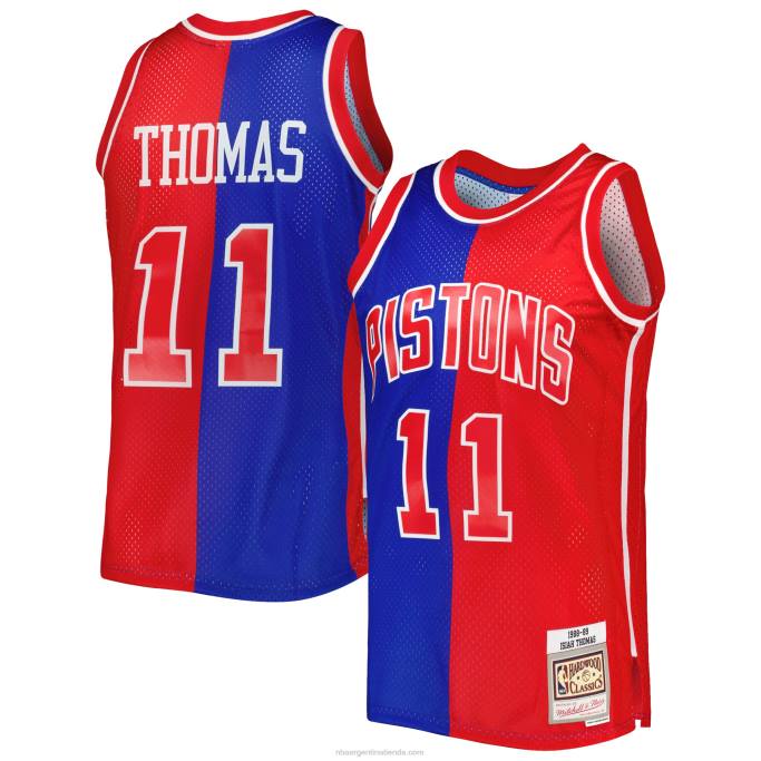 NBA 0F6D2988 Camiseta detroit pistons isiah thomas blue/red hardwood classics 1988-89 split swingman jersey