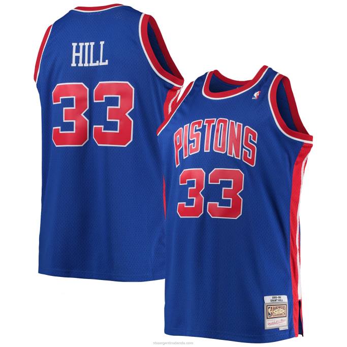 NBA 0F6D5303 grant hill detroit pistons mitchell & ness azul grande y alto clásico de madera dura swingman jersey