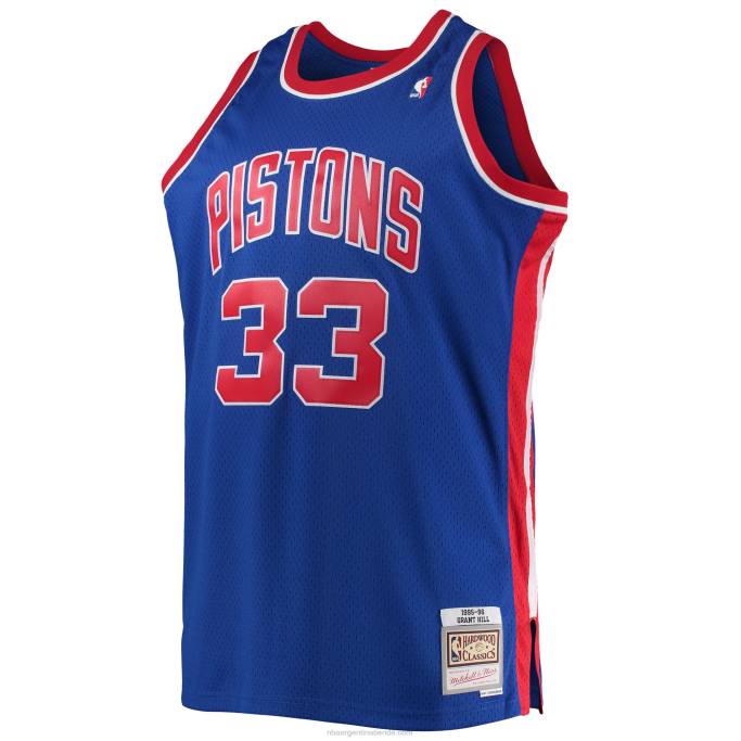 NBA 0F6D5303 grant hill detroit pistons mitchell & ness azul grande y alto clásico de madera dura swingman jersey