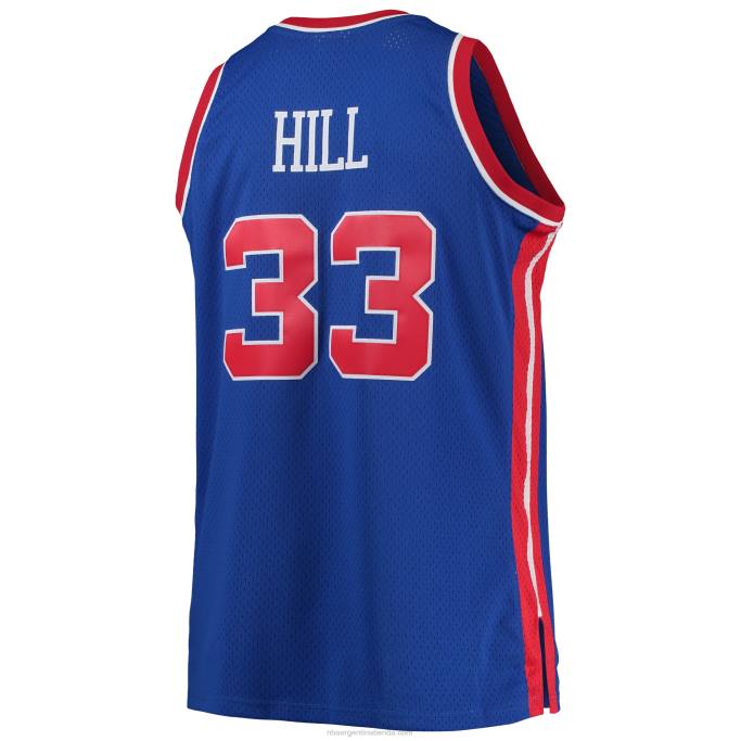 NBA 0F6D5303 grant hill detroit pistons mitchell & ness azul grande y alto clásico de madera dura swingman jersey