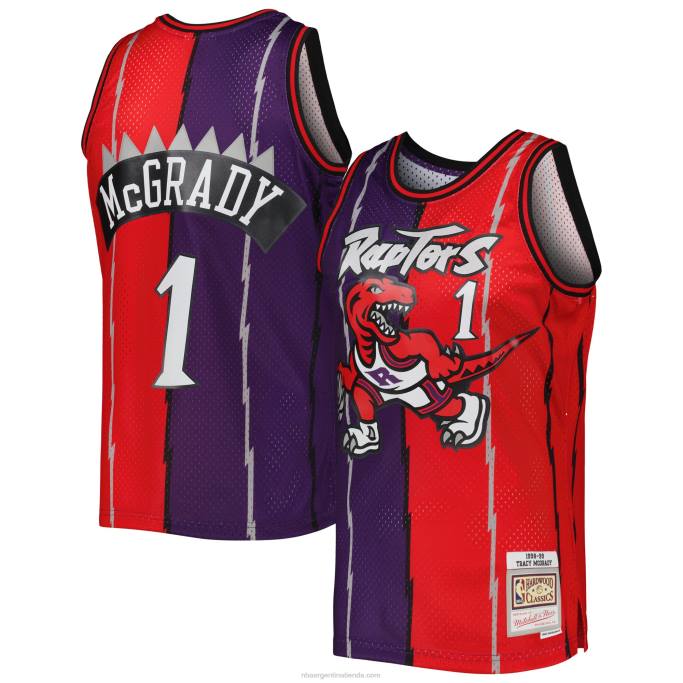 NBA 0F6D1338 toronto raptors tracy mcgrady mitchell & ness púrpura / rojo hardwood classics split swingman jersey