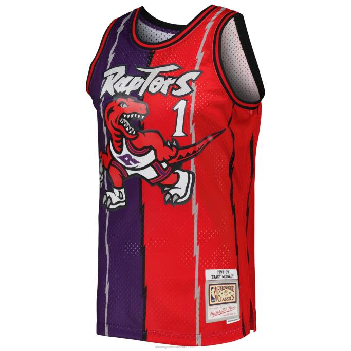 NBA 0F6D1338 toronto raptors tracy mcgrady mitchell & ness púrpura / rojo hardwood classics split swingman jersey