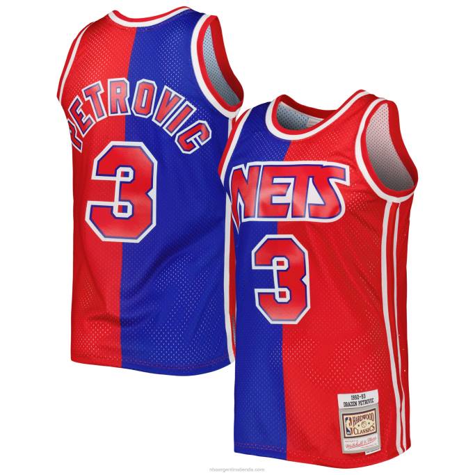 NBA 0F6D4622 new jersey nets drazen petrovic blue/red hardwood classics 199split swingman jersey