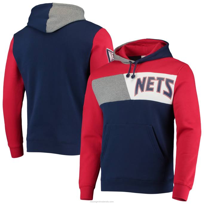 NBA 0F6D6683 new jersey nets mitchell & ness azul marino hardwood classics colorblock sudadera con capucha