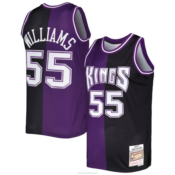 NBA 0F6D1468 sacramento kings jason williams mitchell & ness púrpura / negro hardwood classics split swingman jersey
