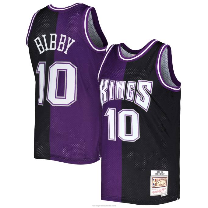 NBA 0F6D3204 sacramento kings mike bibby mitchell & ness púrpura/negro hardwood classics split swingman jersey