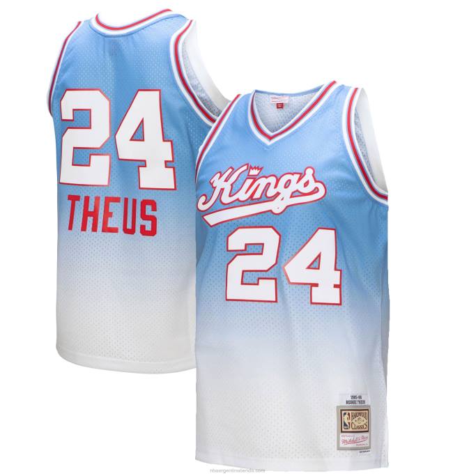 NBA 0F6D4193 sacramento kings reggie theus blanco/azul claro hardwood classics fadeaway swingman player jersey