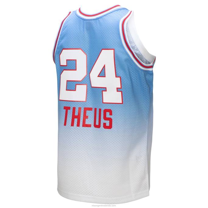 NBA 0F6D4193 sacramento kings reggie theus blanco/azul claro hardwood classics fadeaway swingman player jersey